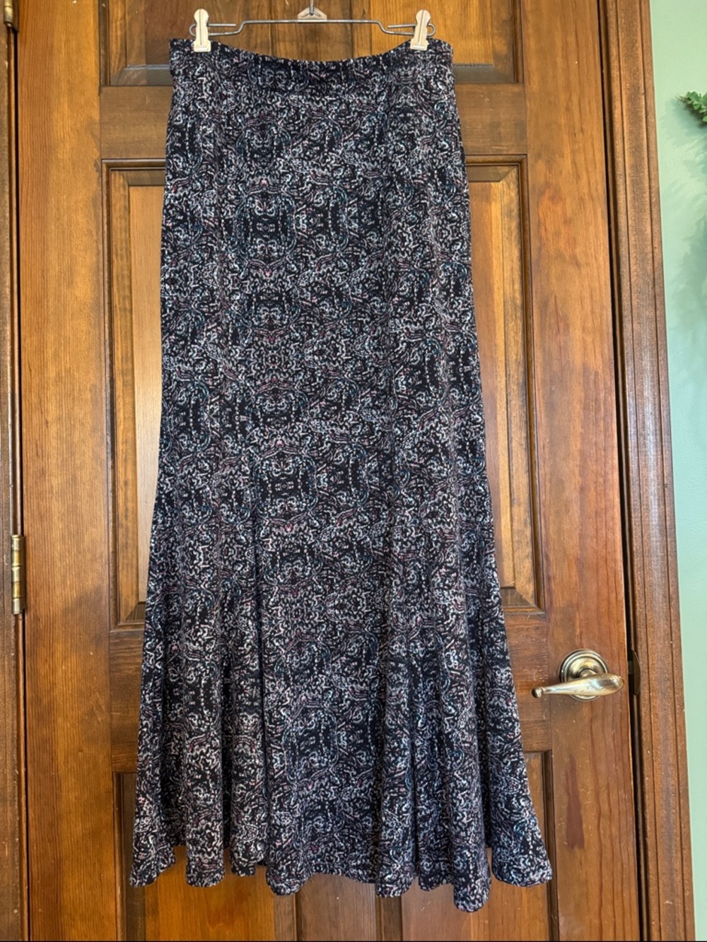 Cato Black & Gray Multi-Pattern Maxi Flared Skirt, Sz M